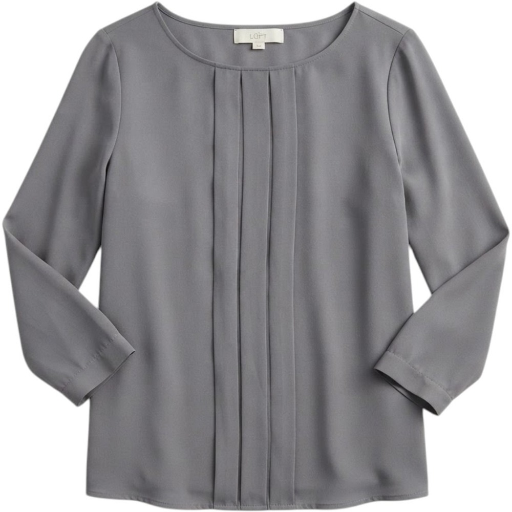 LOFT Womens Gray Pleated Front 3/4 Sleeve Split Back Blouse Size Medium